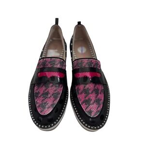 Betsey Johnson Maxton Pink Rhinestone Houndstooth Platform Loafers MAXT01S5 8.5M